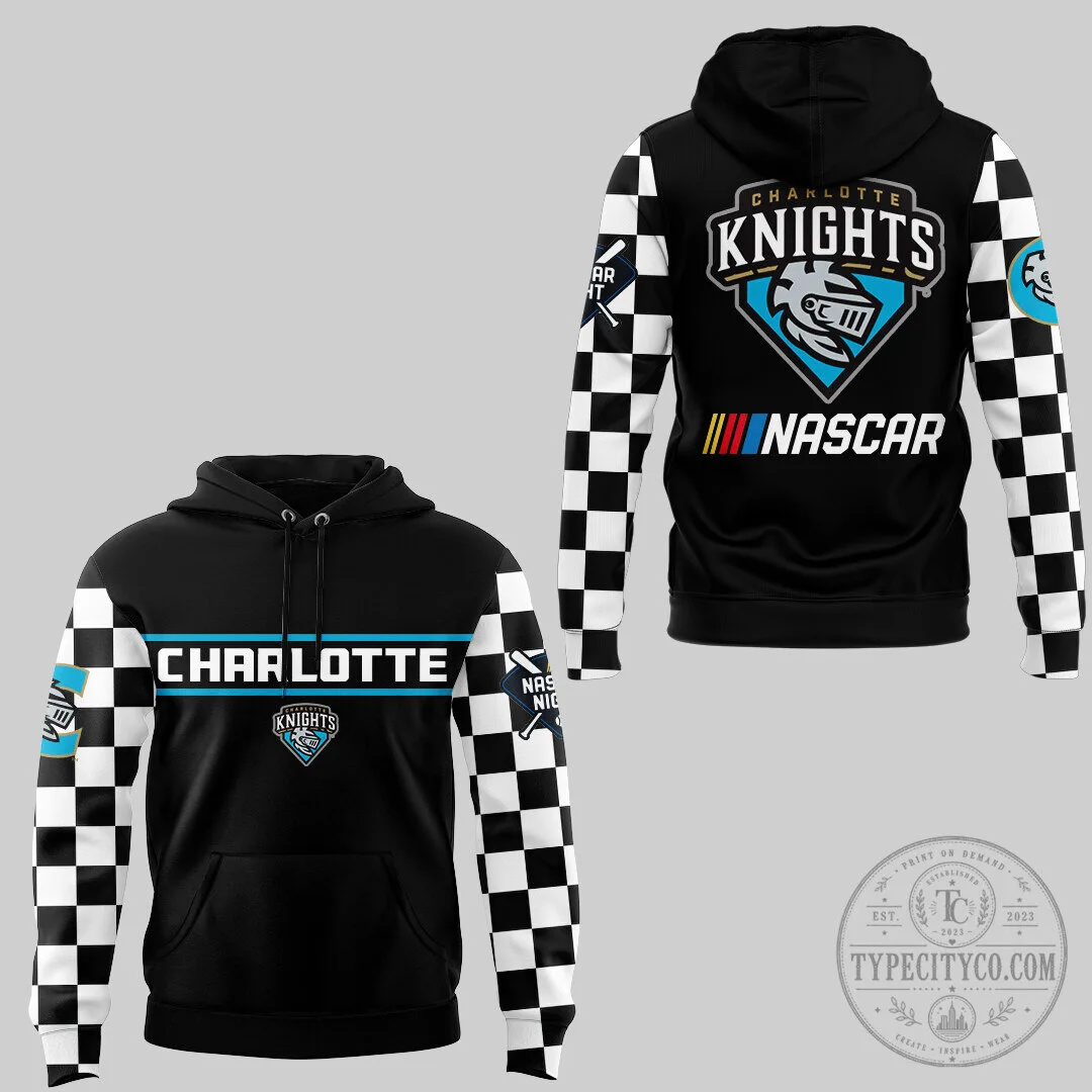 Charlotte Knights NASCAR Night Checkered Flag Hoodie 7 Charlotte Knights NASCAR Night Checkered Flag Hoodie