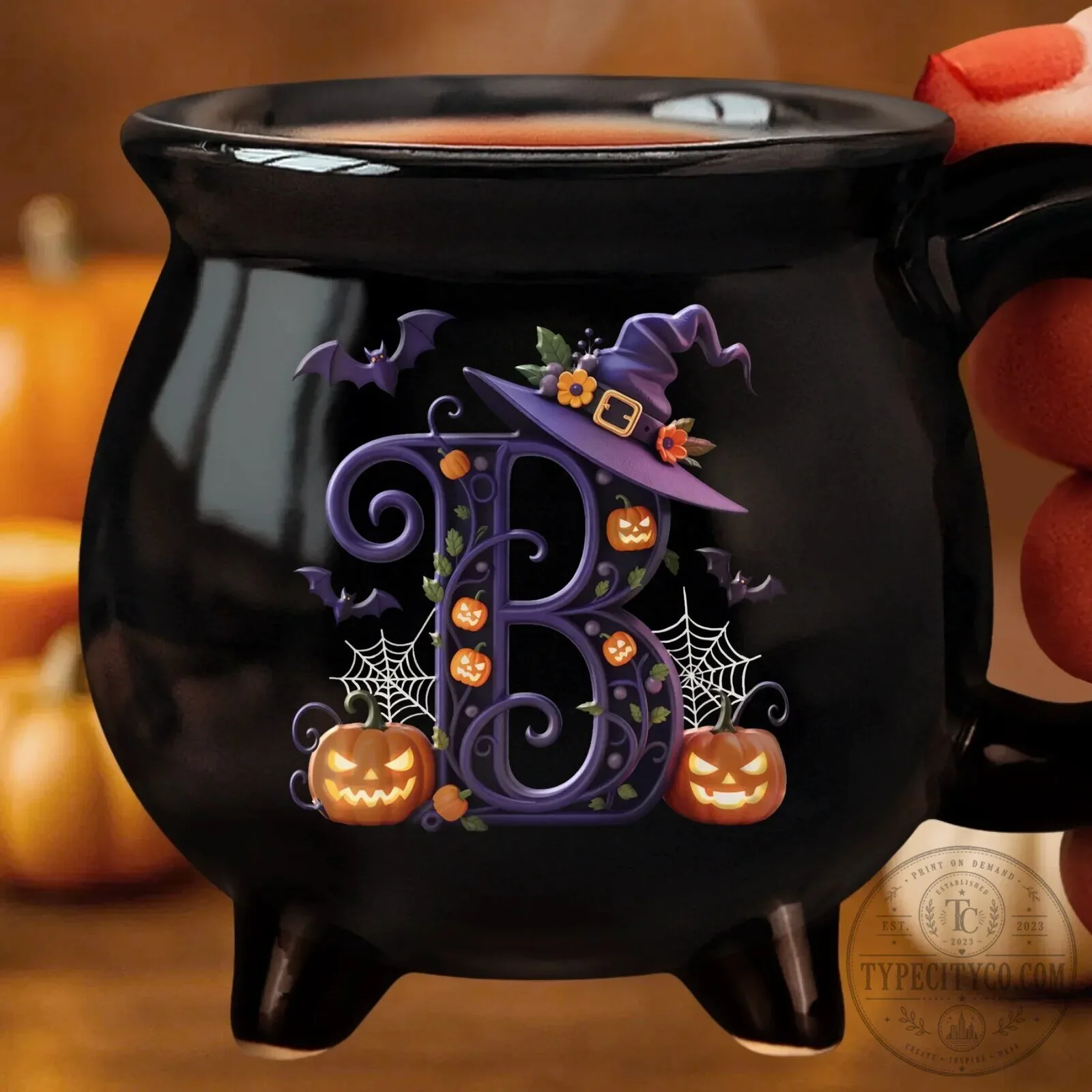 Personalized Halloween Witch Cauldron Coffee Mug with Initial B Design 13 Personalized Halloween Witch Cauldron Coffee Mug with Initial B Design