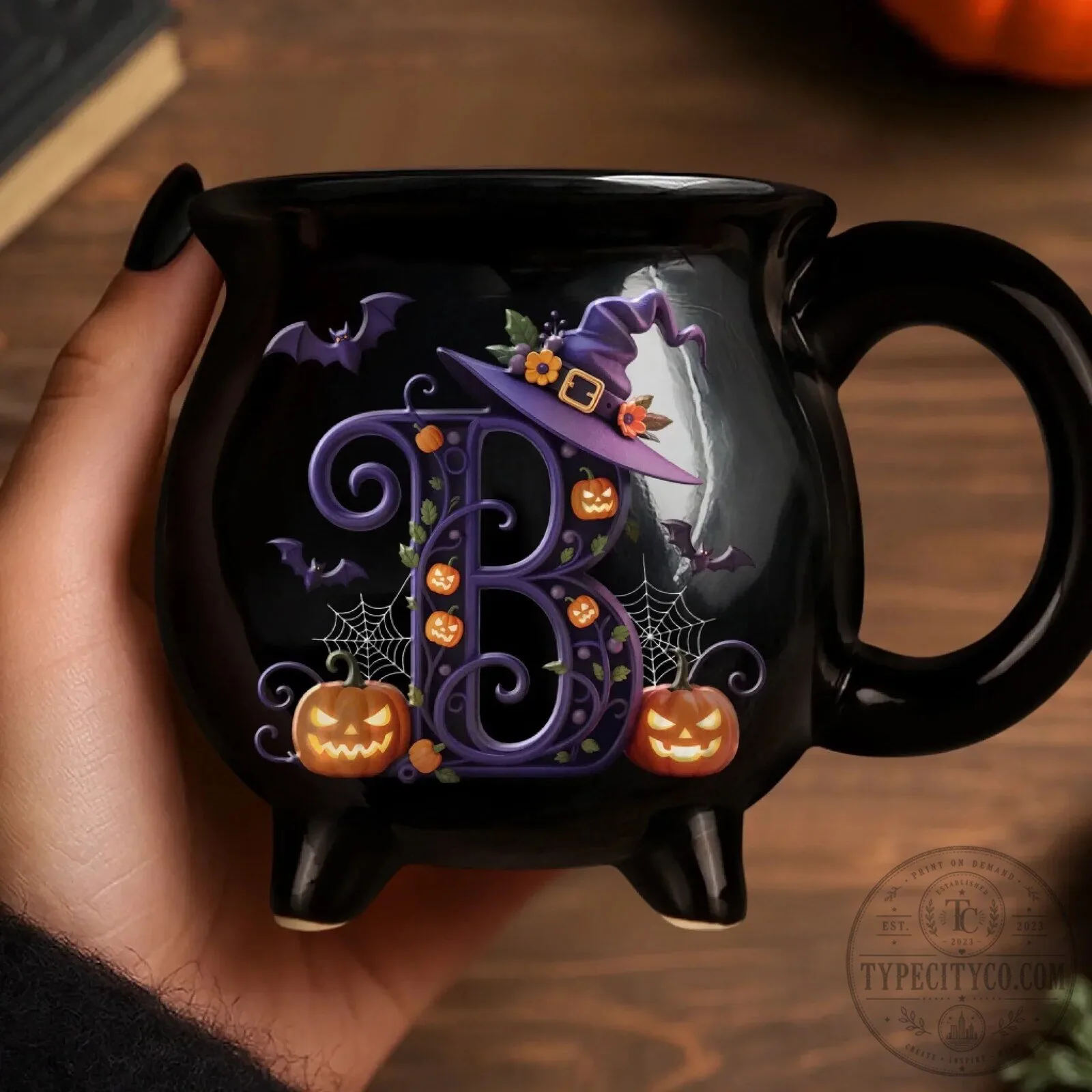 Personalized Halloween Witch Cauldron Coffee Mug with Initial B Design 16 Personalized Halloween Witch Cauldron Coffee Mug with Initial B Design