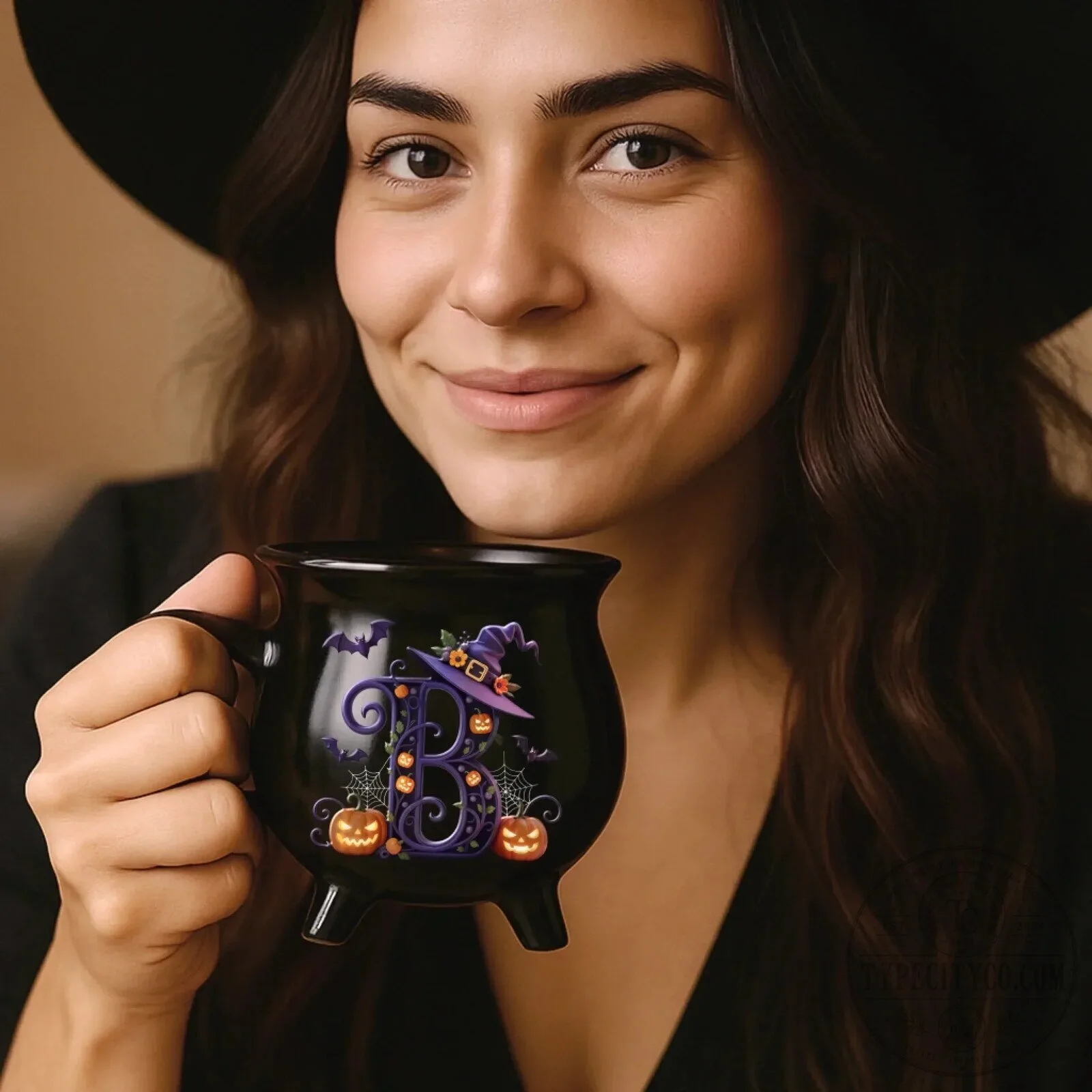 Personalized Halloween Witch Cauldron Coffee Mug with Initial B Design 18 Personalized Halloween Witch Cauldron Coffee Mug with Initial B Design