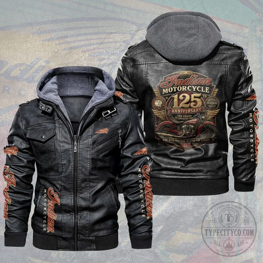 Black Leather Hooded Jacket for Indian Motorcycle's 125th Anniversary