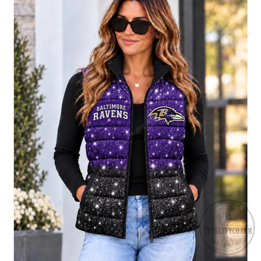 Baltimore Ravens Glitter Sparkle Ombre Puffer Vest for Women