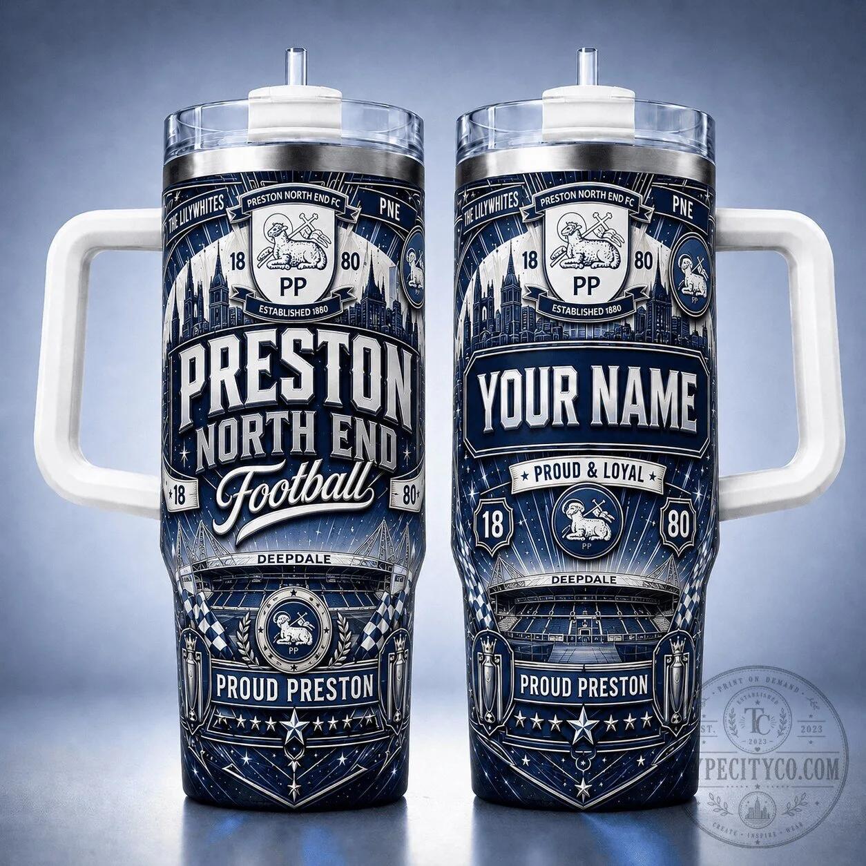 Preston North End Football Club Personalized Stainless Steel Tumbler