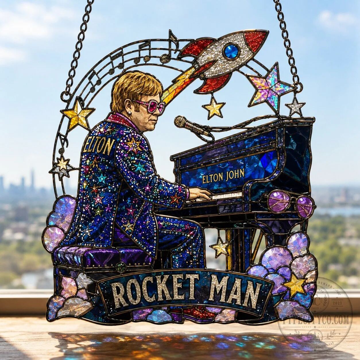 Elton John Rocket Man Stained Glass Window Hanging Suncatcher Decoration