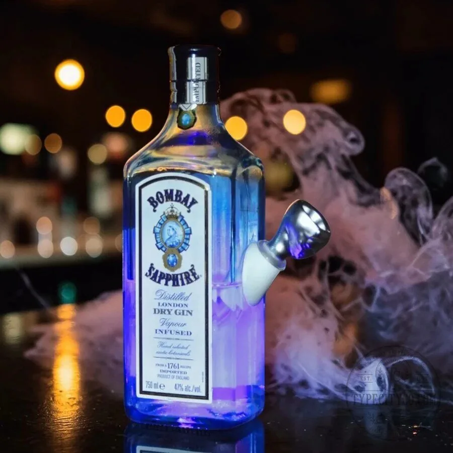 Bombay Sapphire Gin Bottle Custom Glass Bong with LED Light 37 Bombay Sapphire Gin Bottle Custom Glass Bong with LED Light