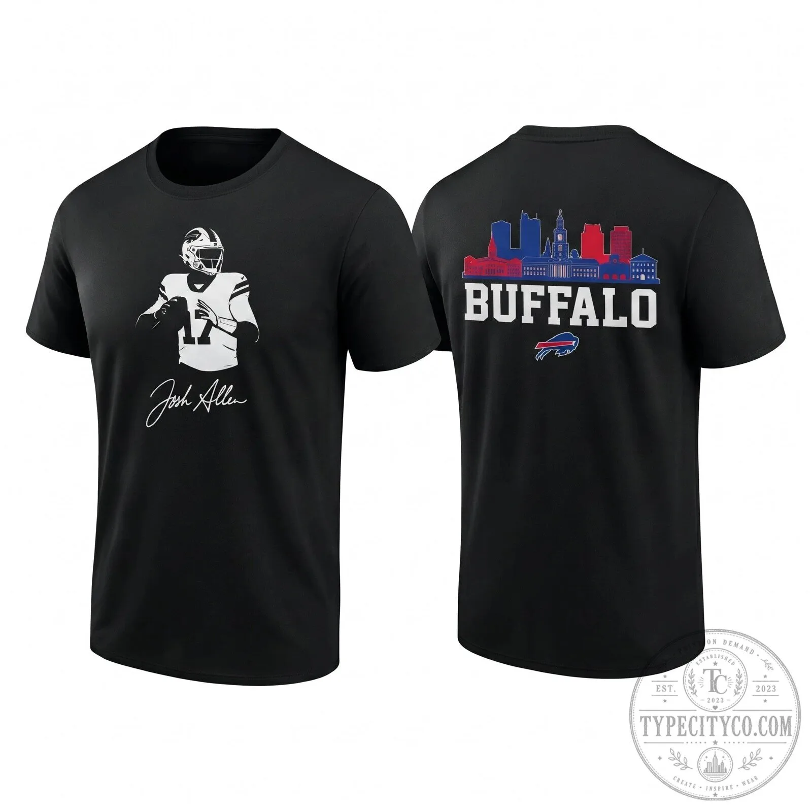 Josh Allen Buffalo Bills Football Player Signature Black T-Shirt