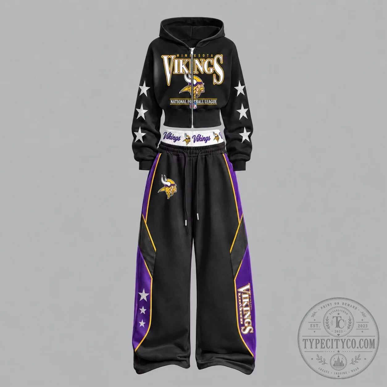 Minnesota Vikings National Football League Cropped Hoodie and Wide Leg Pants Set