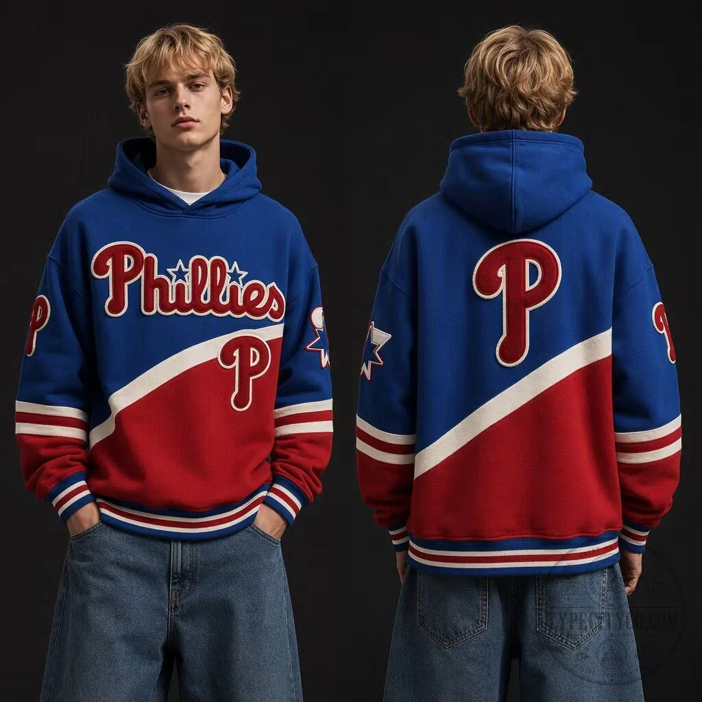 Philadelphia Phillies Baseball Team Red White Blue Colorblock Hoodie