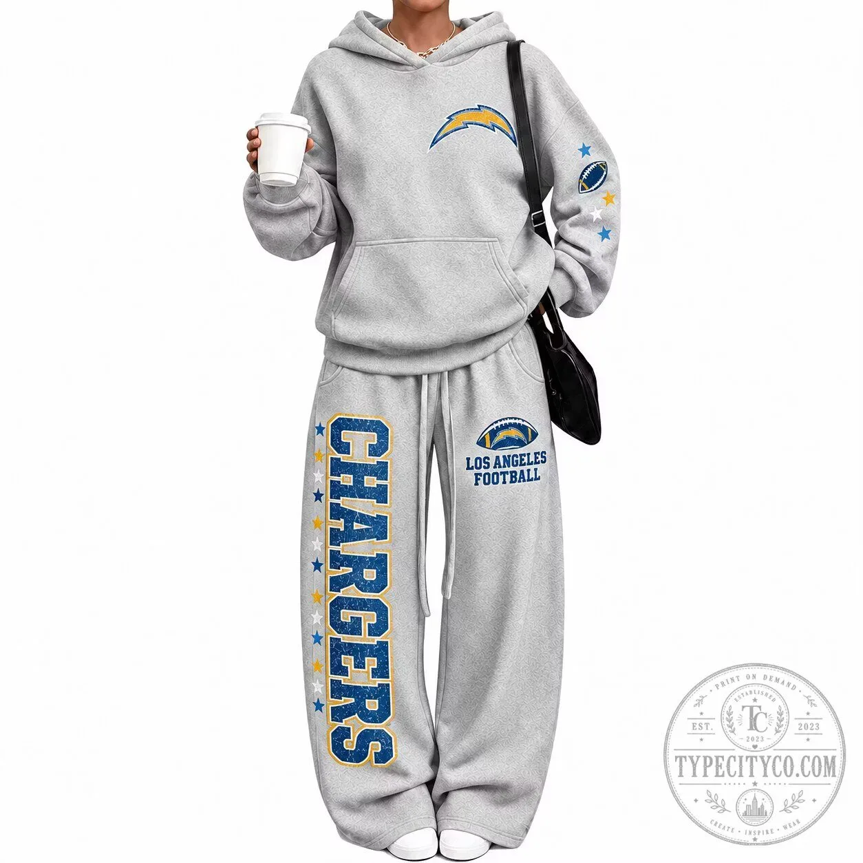 Los Angeles Chargers Football Team Logo Gray Hoodie and Sweatpants Set