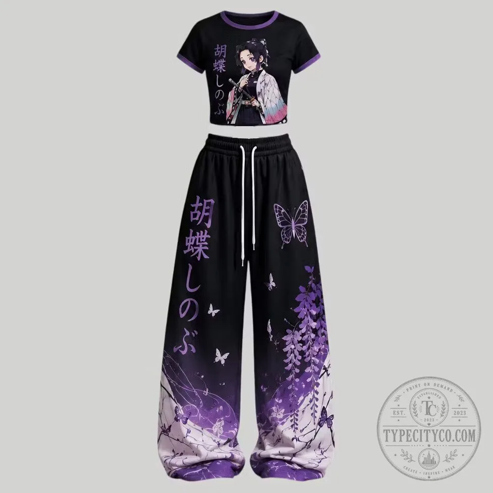 Demon Slayer Shinobu Kocho Anime Character Crop Top and Pants Set