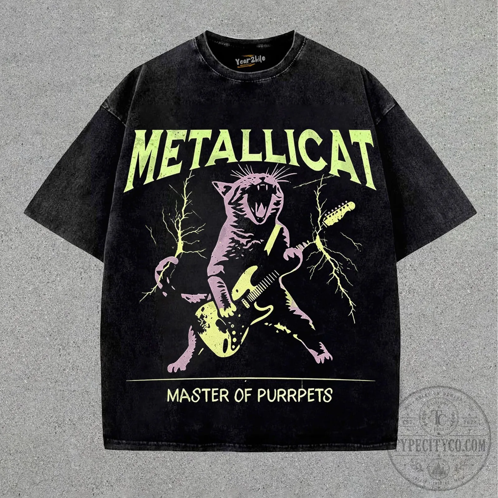 Metallica Master of Puppets Rock Cat Electric Guitar Black T-Shirt