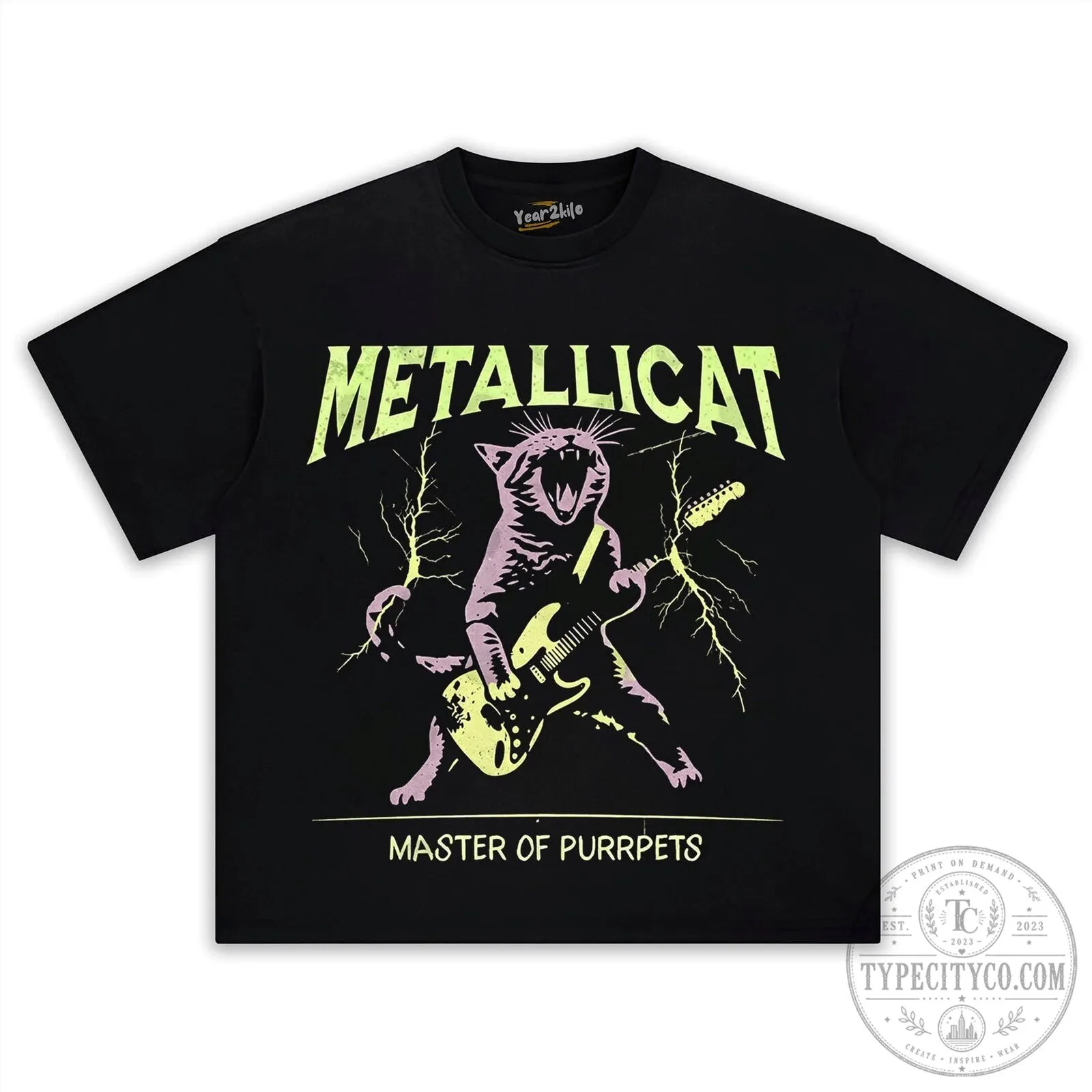 Metallica Master of Puppets Rock Cat Electric Guitar Black T-Shirt 13 Metallica Master of Puppets Rock Cat Electric Guitar Black T-Shirt