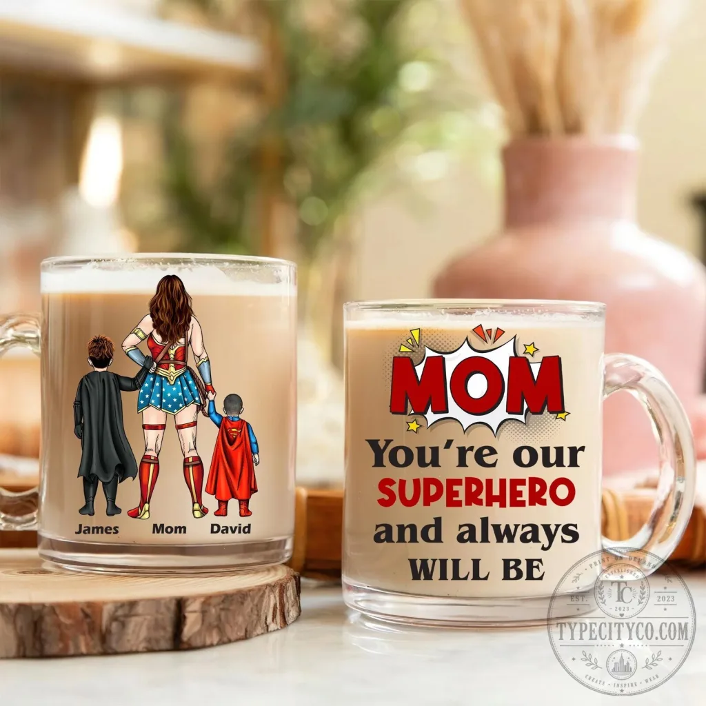 Personalized Wonder Woman Mom You Are Our Superhero Clear Glass Mug