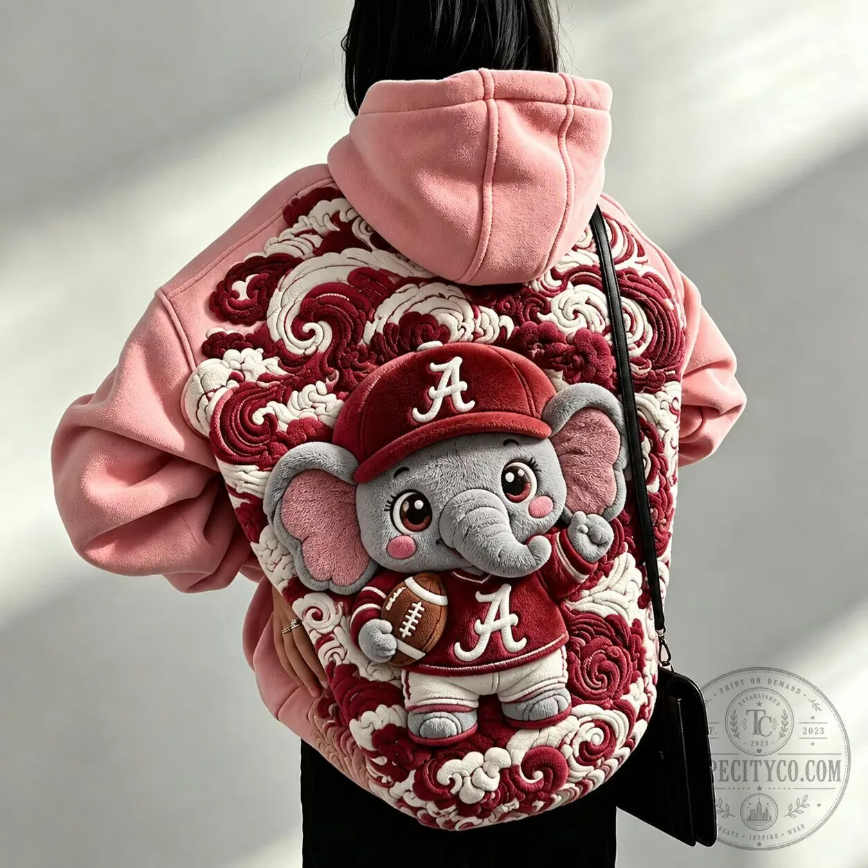 Alabama Crimson Tide Elephant Mascot Embroidered Pink Hoodie