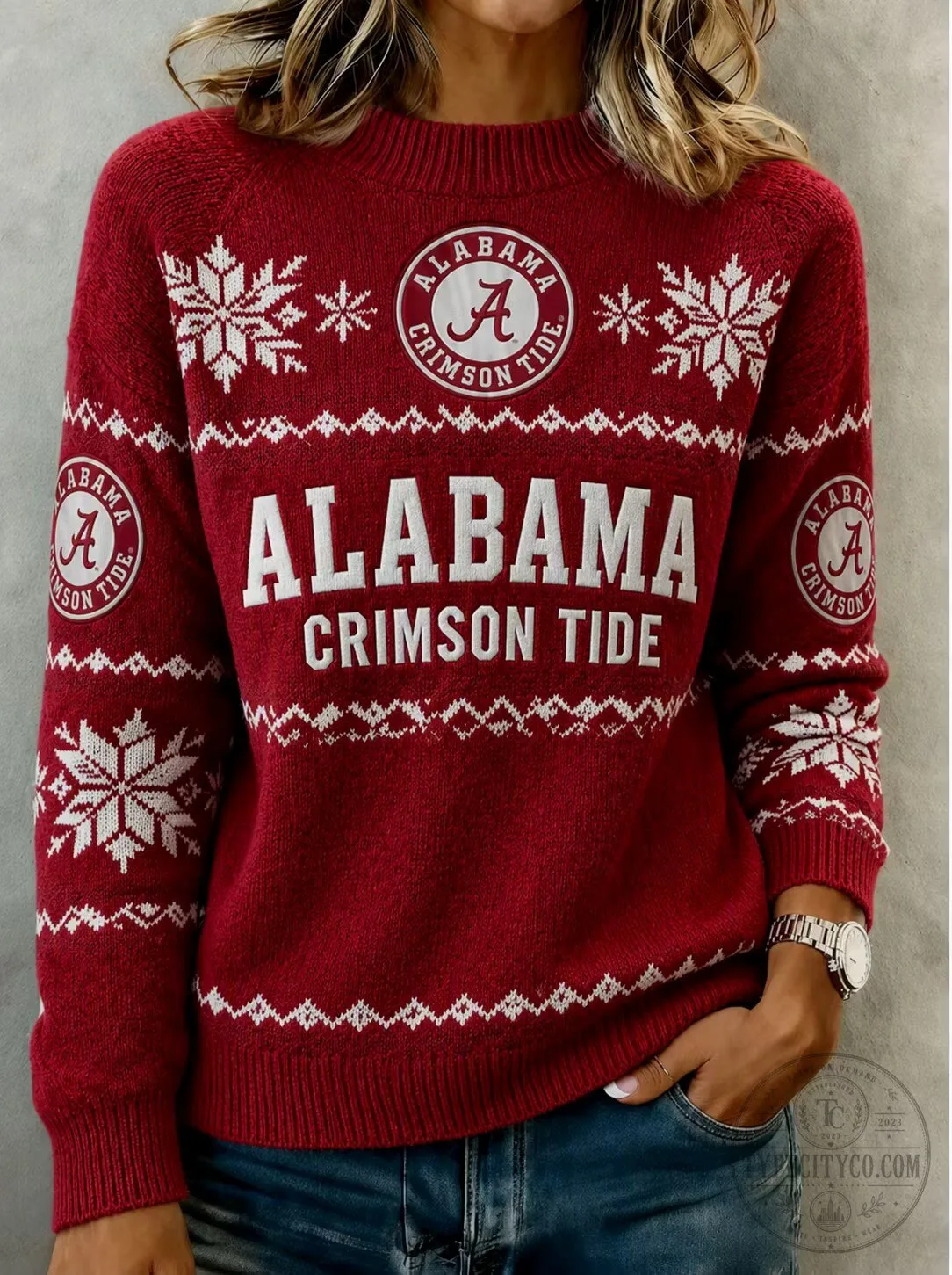Alabama Crimson Tide Football Team Snowflake Pattern Red Christmas Sweater