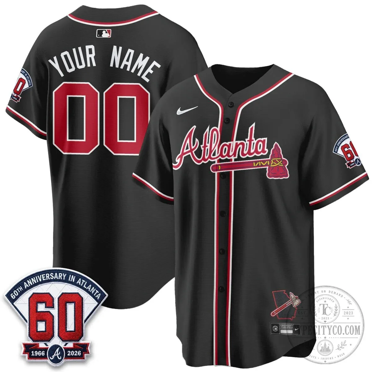 Atlanta Braves 60th Anniversary Black Out Style Baseball Jersey