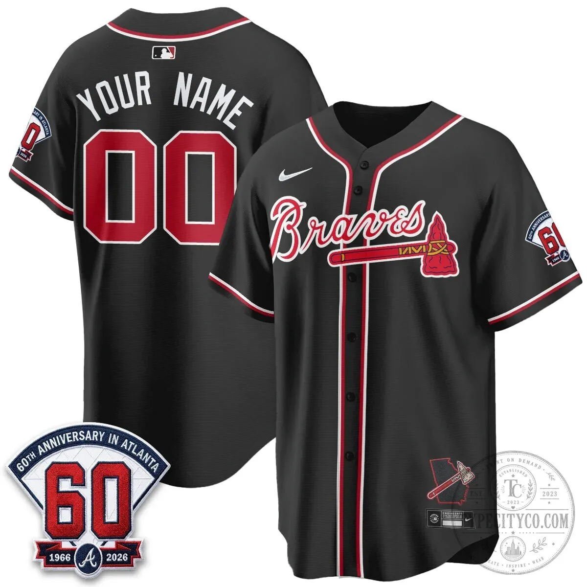 Atlanta Braves 60th Anniversary Black Out Style Baseball Jersey 7 Atlanta Braves 60th Anniversary Black Out Style Baseball Jersey