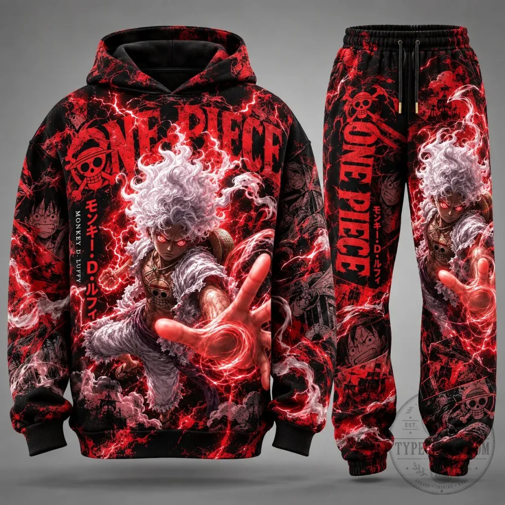 One Piece Monkey D. Luffy Gear Five Anime Hoodie and Sweatpants Set One Piece Monkey D. Luffy Gear Five Anime Hoodie and Sweatpants Set