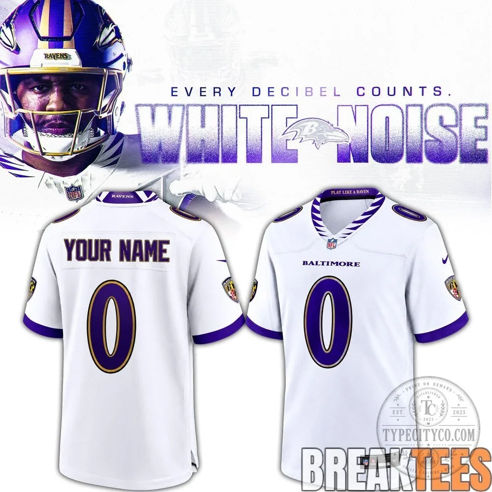Baltimore Ravens White Noise Football Jersey Custom Name and Number