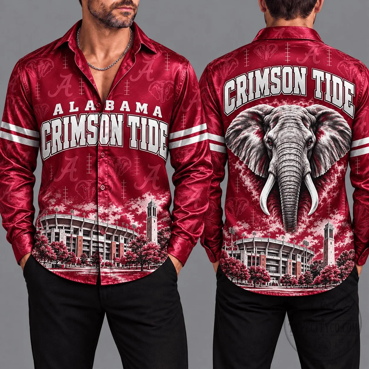 Alabama Crimson Tide Elephant Football Stadium Long-Sleeve Button-Up Shirt