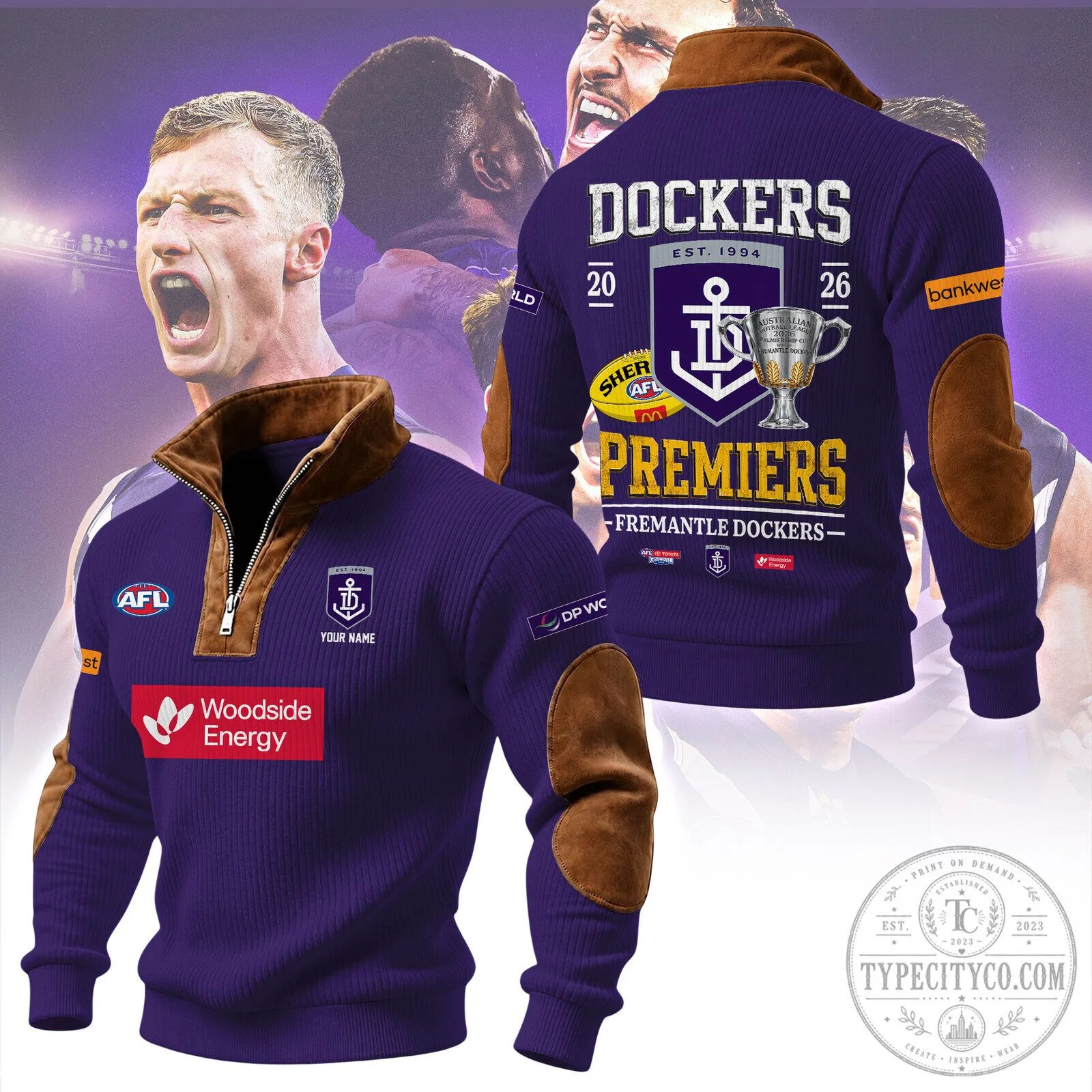 Quarter Zip Ribbed Sweater for Fremantle Dockers in the Australian Football League