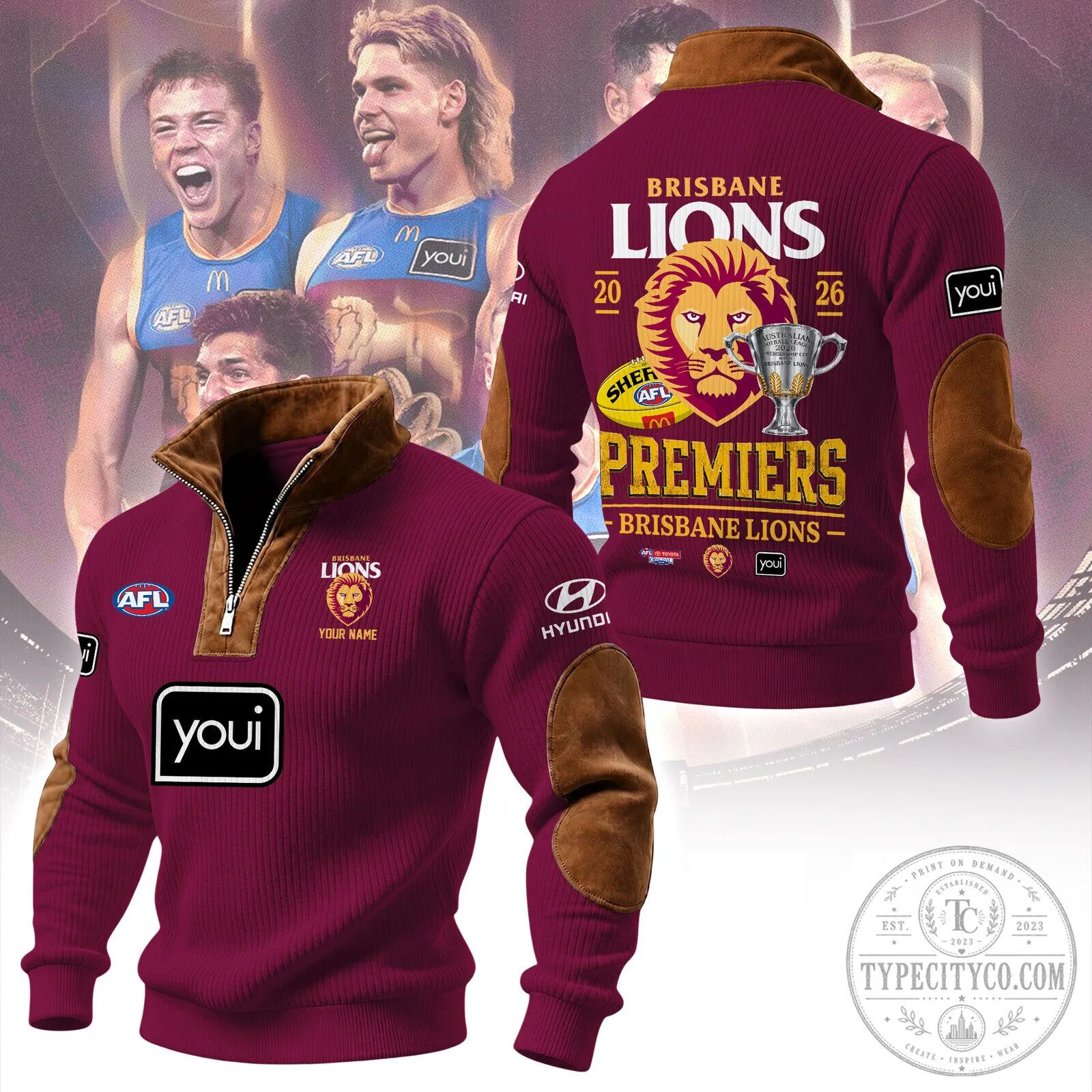 Brisbane Lions AFL Premiers Quarter Zip Ribbed Sweater