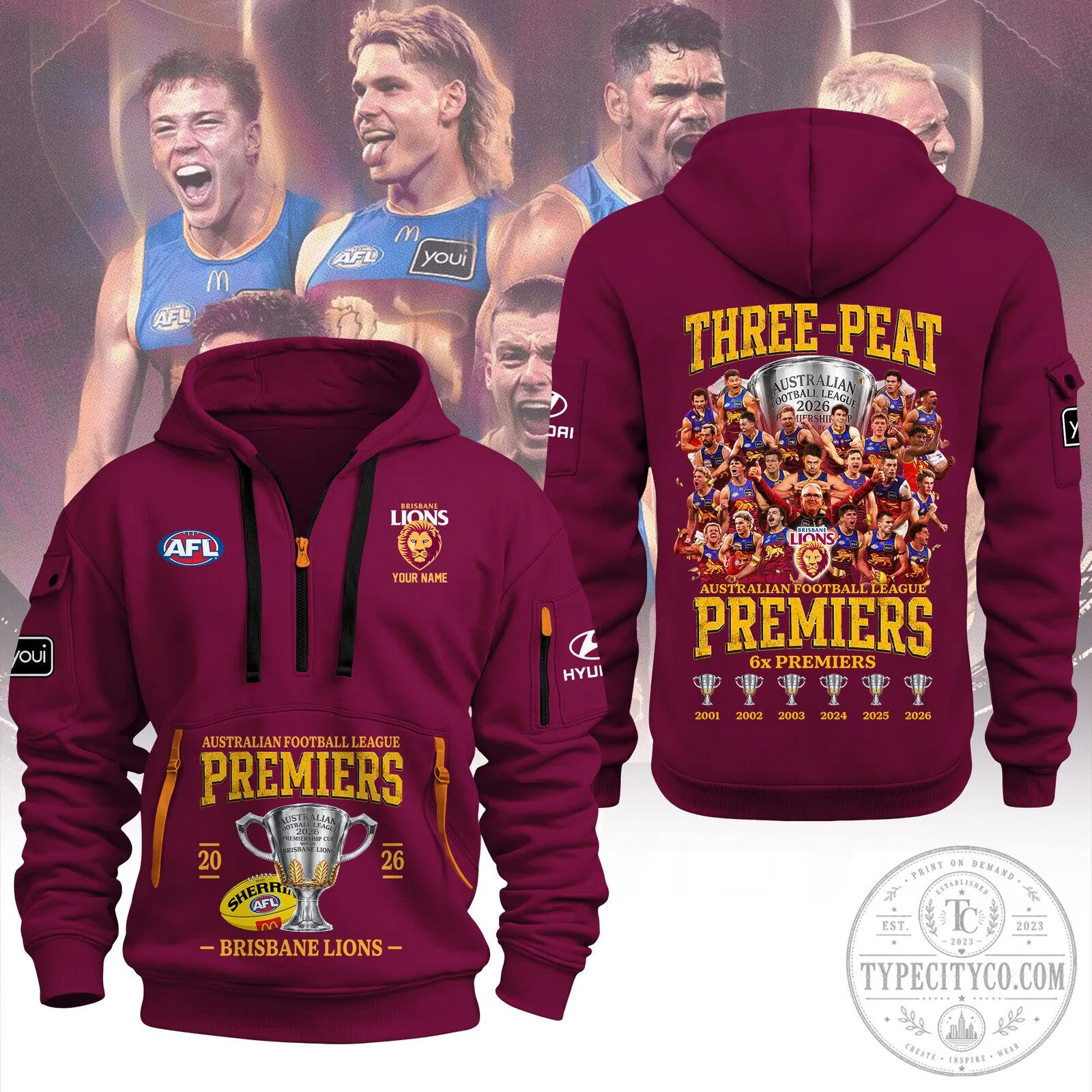 Brisbane Lions Australian Football League Premiers Three-Peat Hoodie