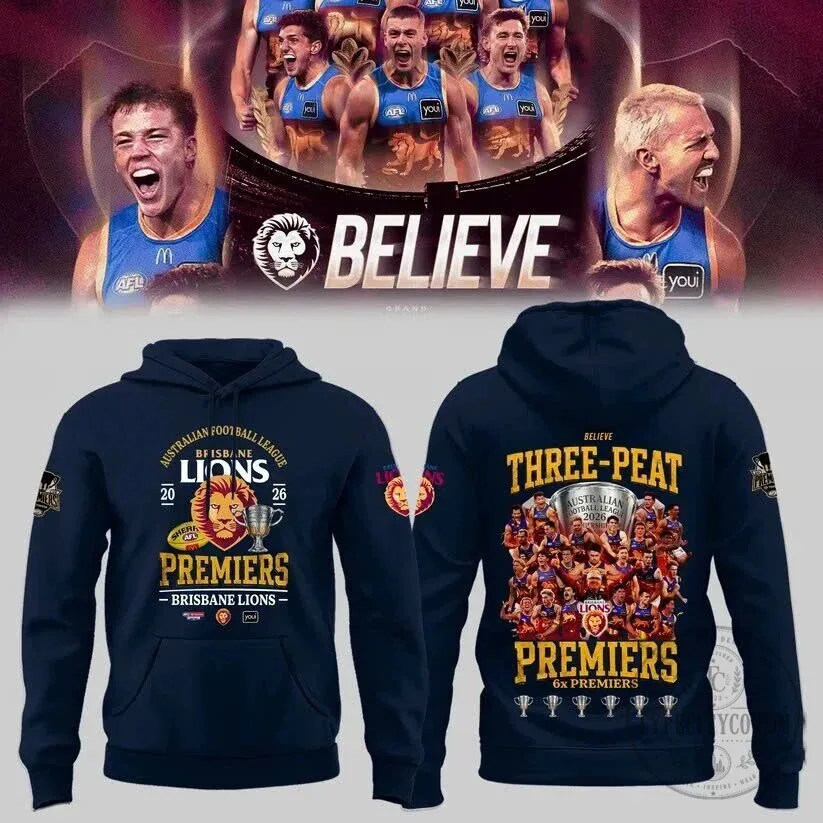 Brisbane Lions Australian Football League Premiers 2026 Three-Peat Hoodie