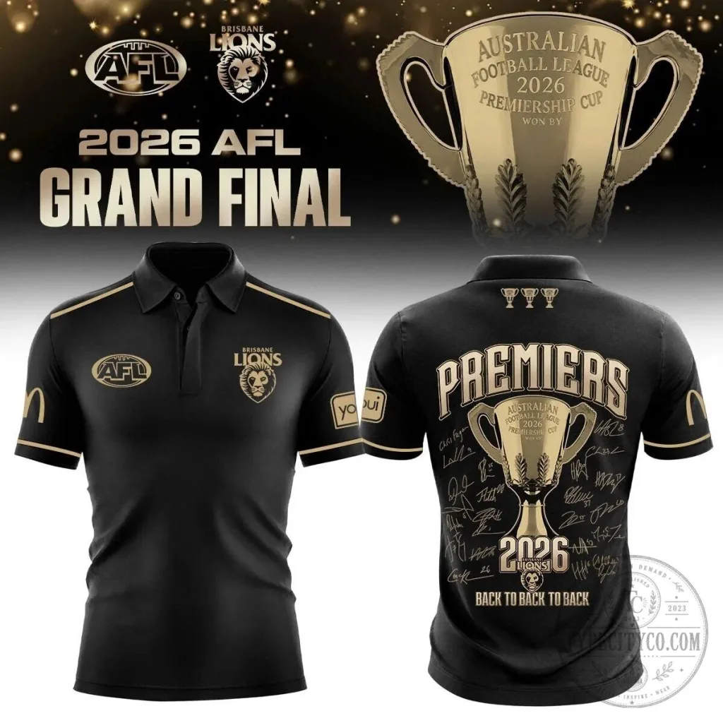 Black and Gold Polo Shirt for Brisbane Lions 2026 AFL Grand Final Champions Black and Gold Polo Shirt for Brisbane Lions 2026 AFL Grand Final Champions