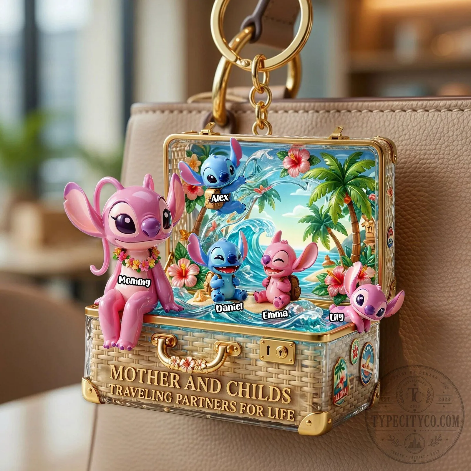 Lilo and Stitch Family Tropical Vacation Personalized Keychain