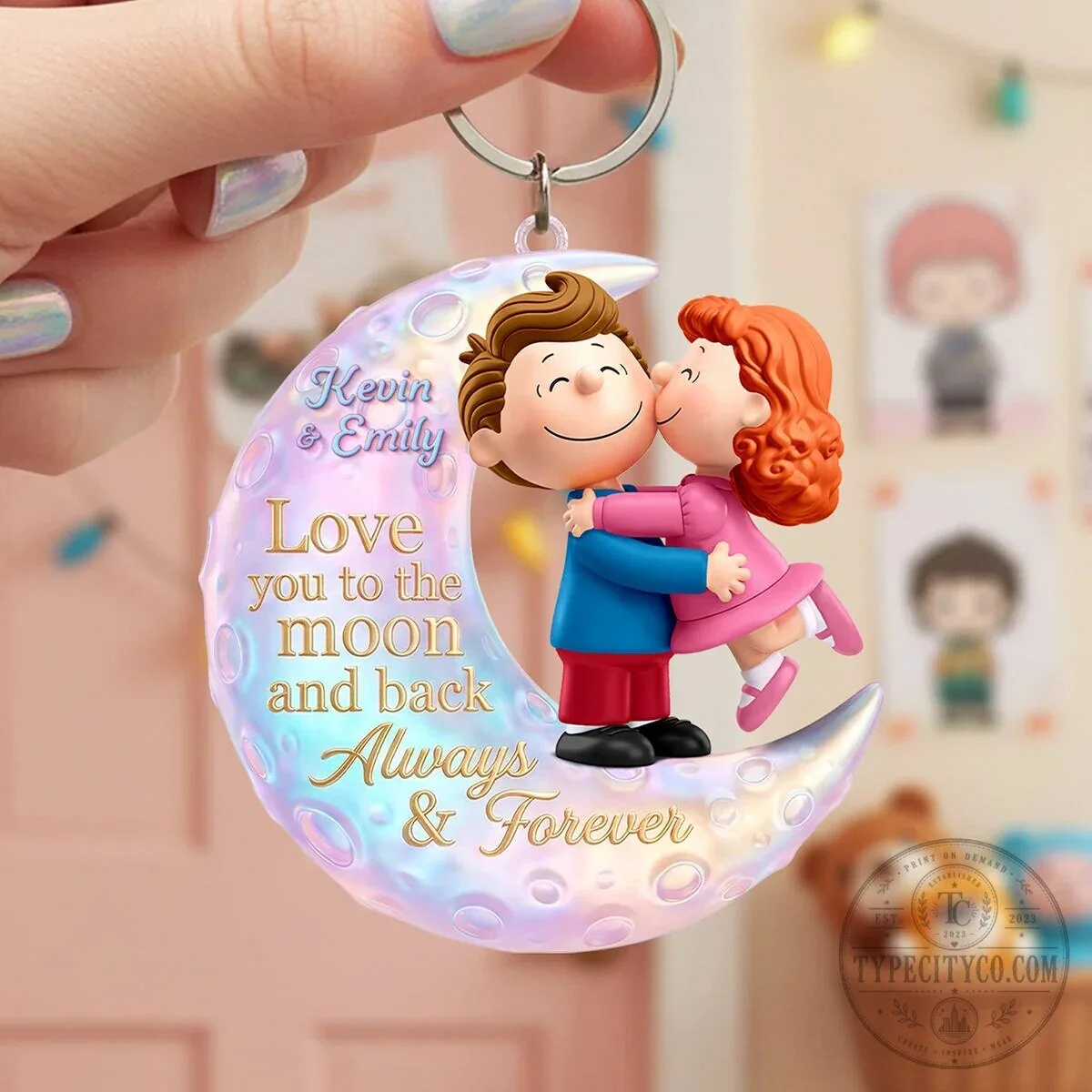 Personalized Couple Kissing On Moon Always And Forever Keychain 3 Personalized Couple Kissing On Moon Always And Forever Keychain