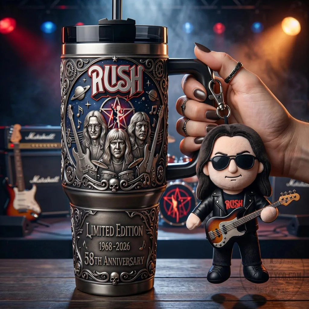 Rush Band Limited Edition 58th Anniversary Stainless Steel Tumbler with Handle 68 Rush Band Limited Edition 58th Anniversary Stainless Steel Tumbler with Handle