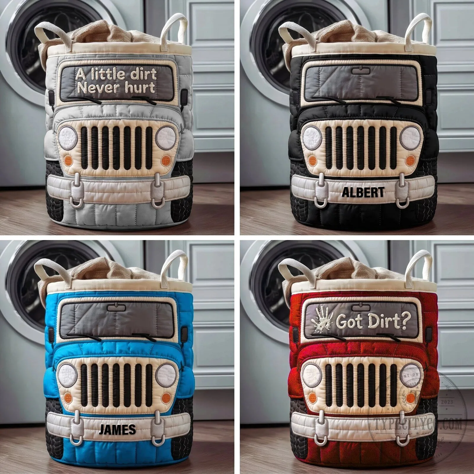 Personalized Red Jeep Car Quilted Laundry Basket for Off-Road Lovers 9 Personalized Red Jeep Car Quilted Laundry Basket for Off-Road Lovers