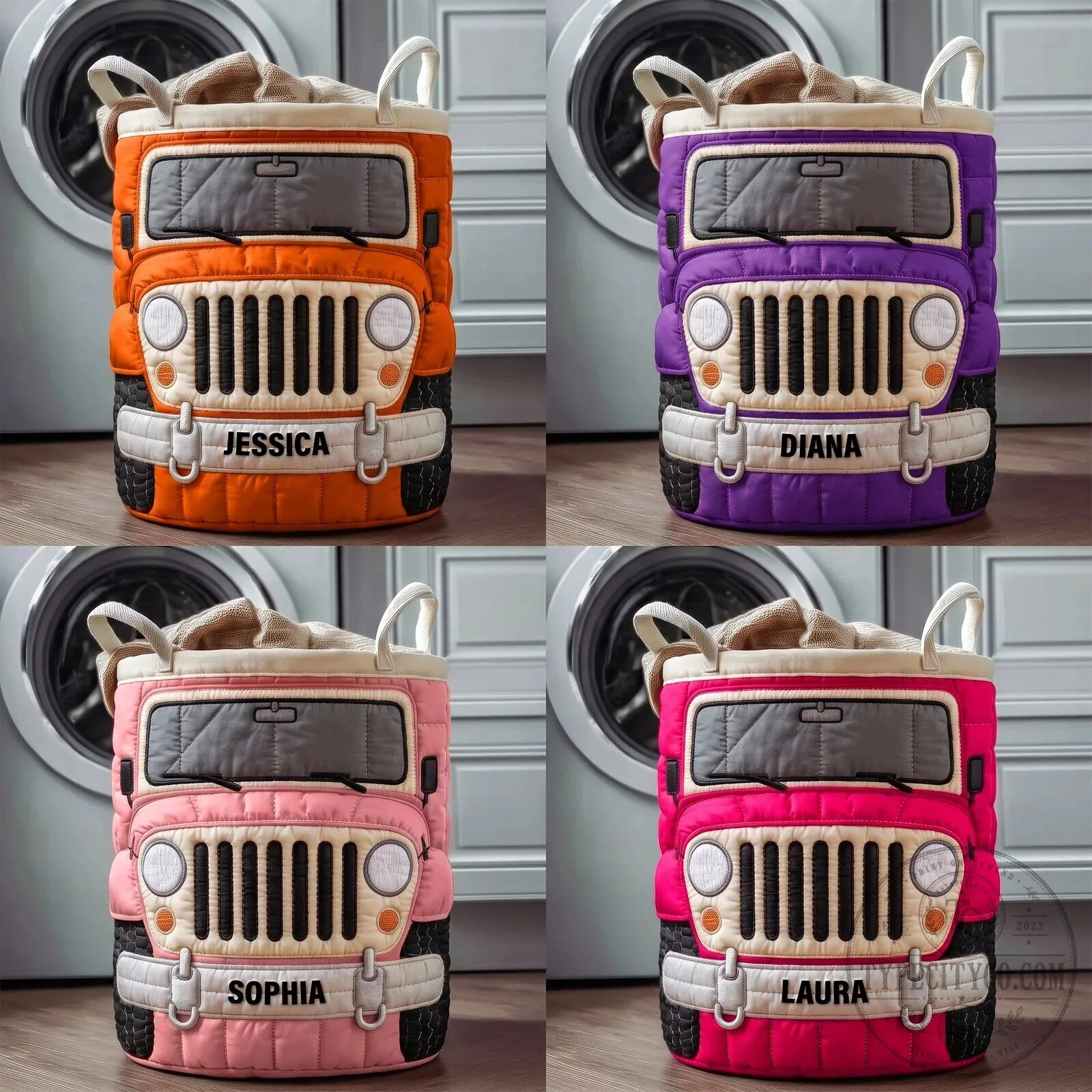 Personalized Red Jeep Car Quilted Laundry Basket for Off-Road Lovers 12 Personalized Red Jeep Car Quilted Laundry Basket for Off-Road Lovers