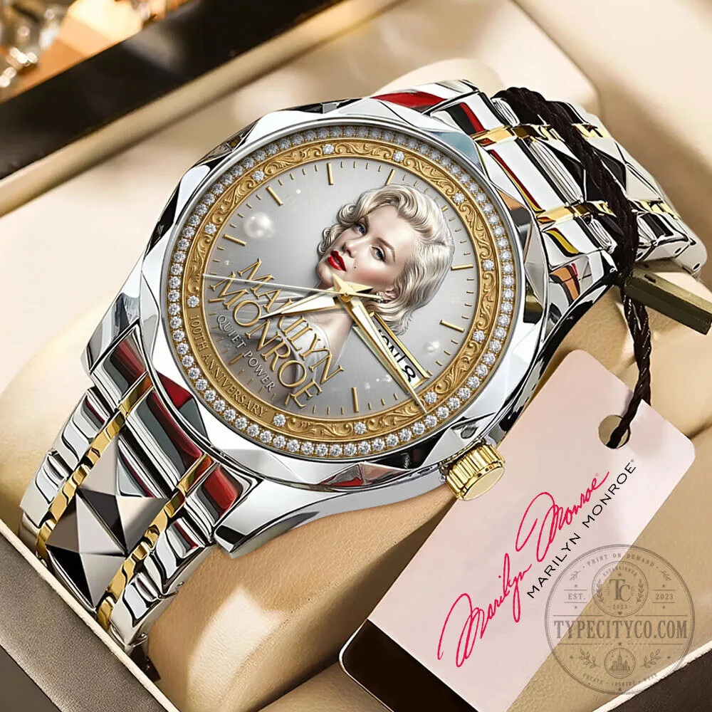 Marilyn Monroe Diamond Bezel Gold Tone Stainless Steel Watch