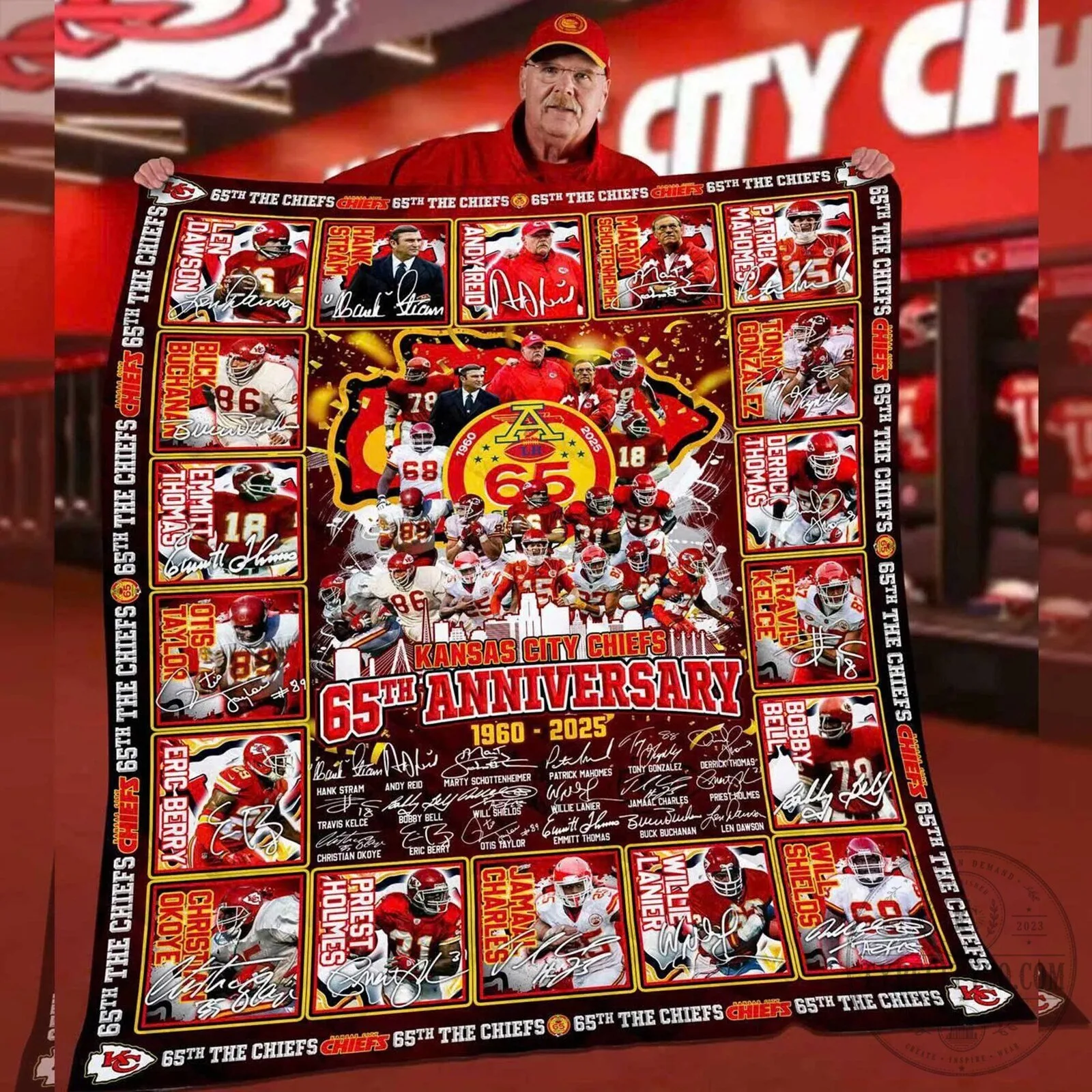 Kansas City Chiefs 65th Anniversary Football Team Signatures Blanket