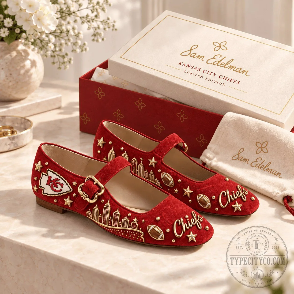 Kansas City Chiefs Red Mary Jane Flats Shoes
