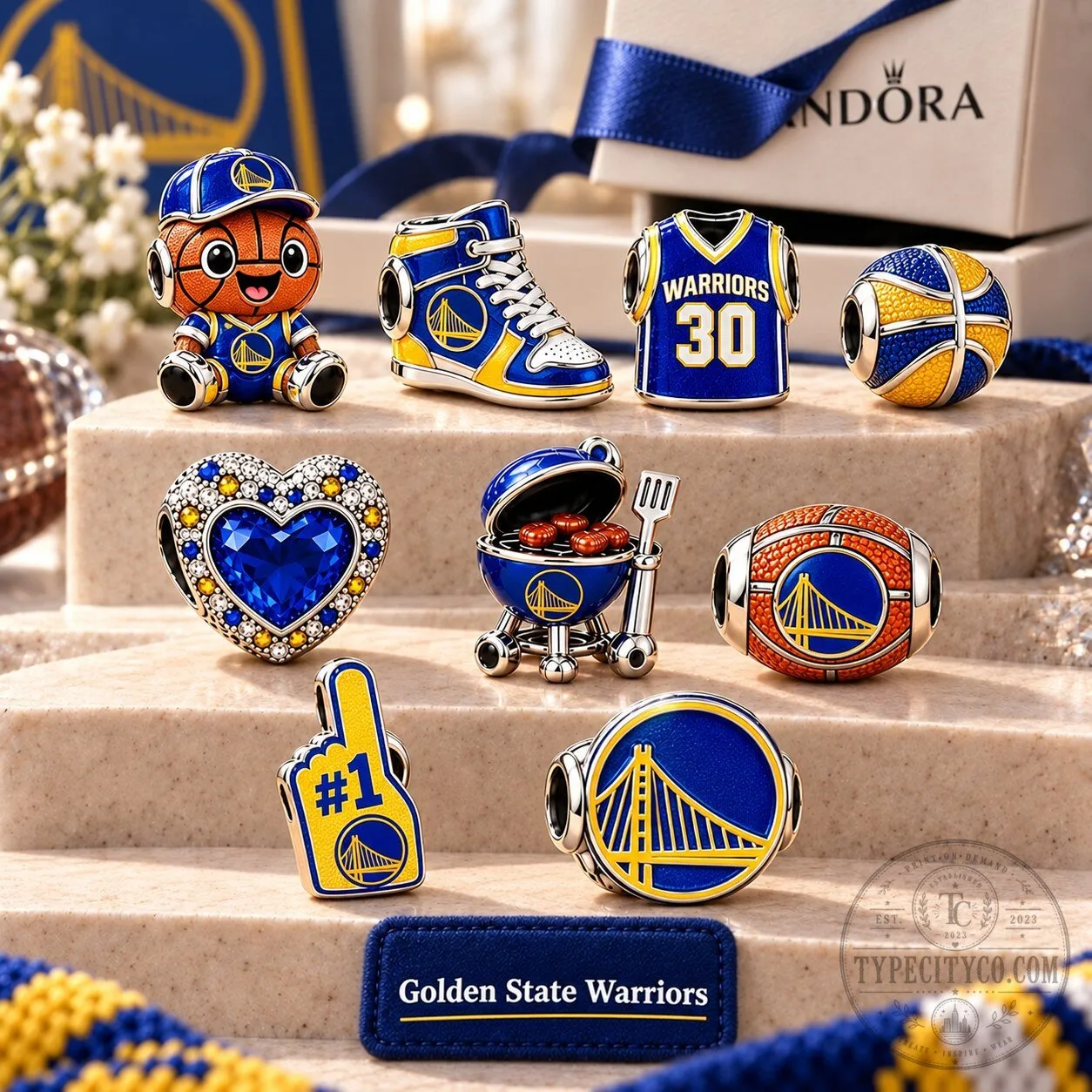 Golden State Warriors Basketball Team Charm Bracelet Set