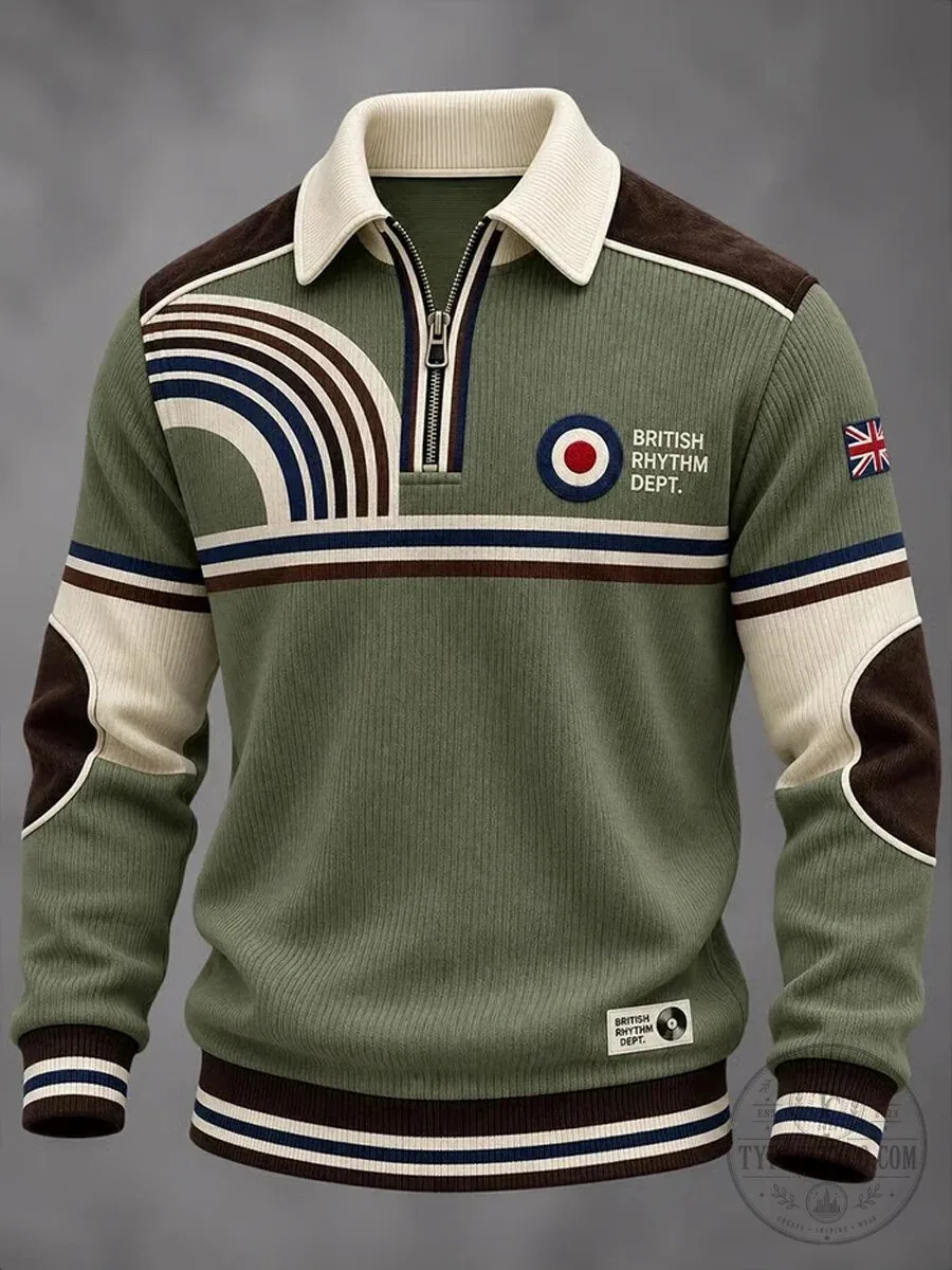 British Rhythm Department Mod Style Striped Quarter-Zip Polo Shirt