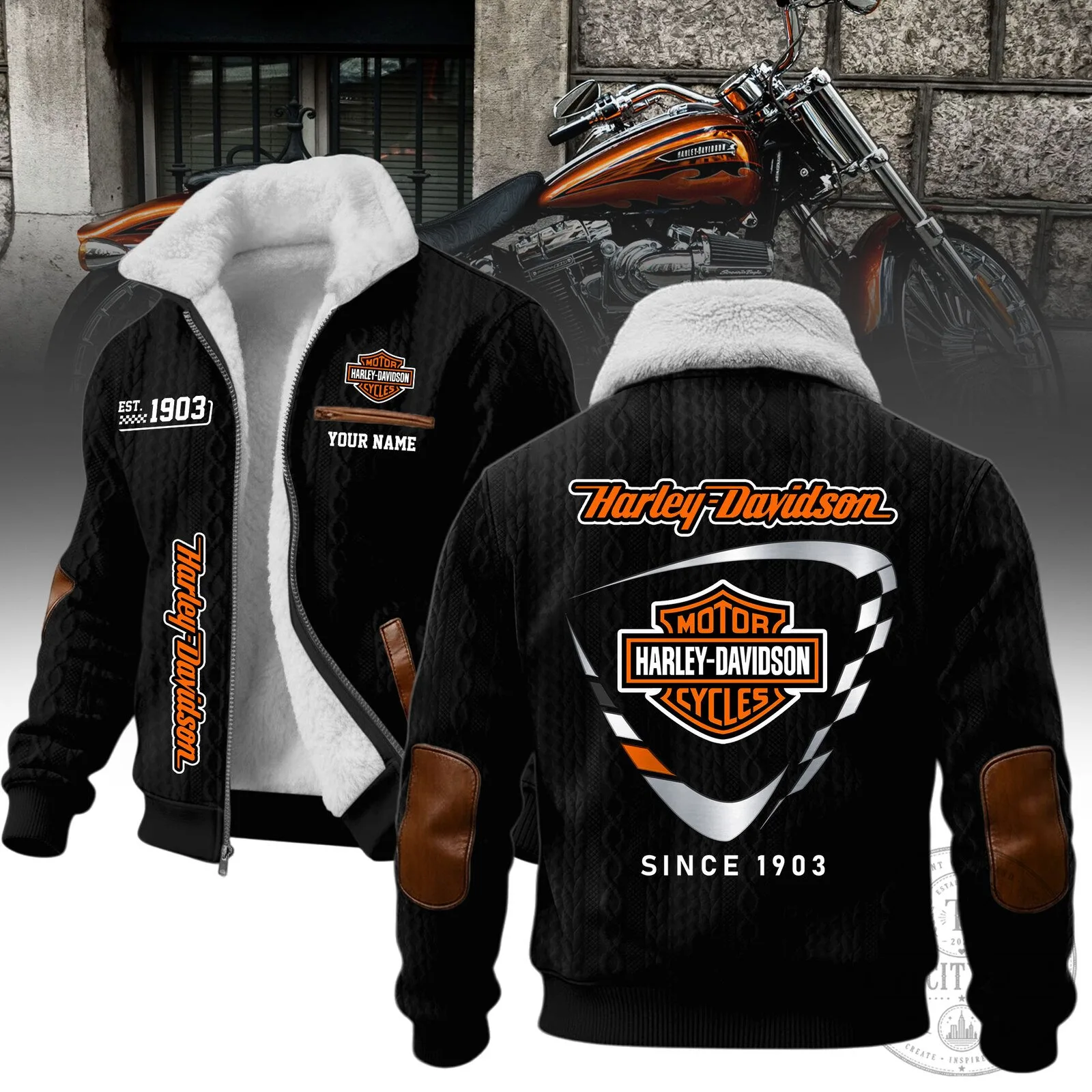 Harley Davidson Motorcycle Club Est 1903 Winter Fleece Jacket