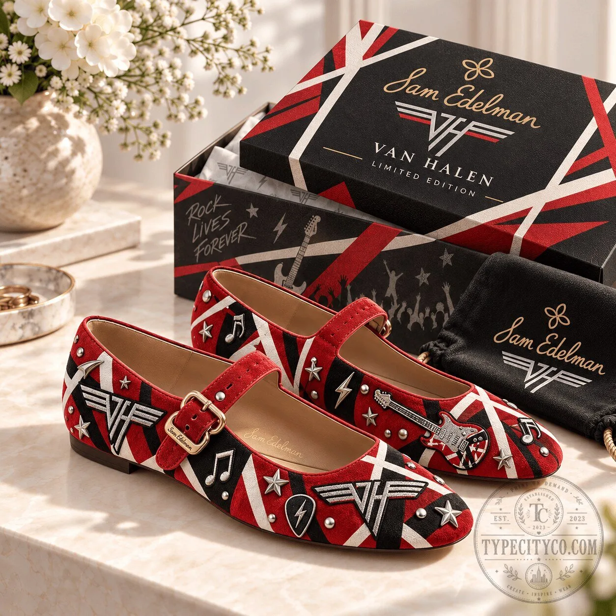 Van Halen Rock and Roll Mary Jane Flats Limited Edition Shoes for Women 1 Van Halen Rock and Roll Mary Jane Flats Limited Edition Shoes for Women