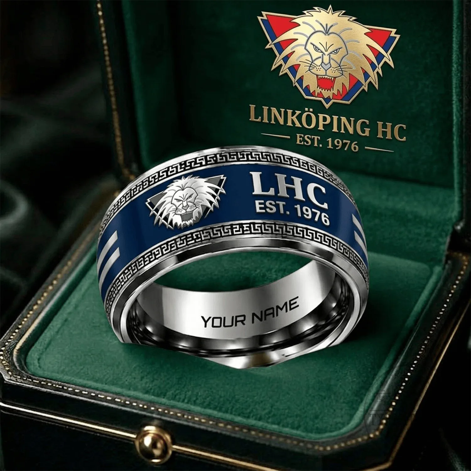 Linköping HC SHL Team Personalized Lion Head Logo Ring