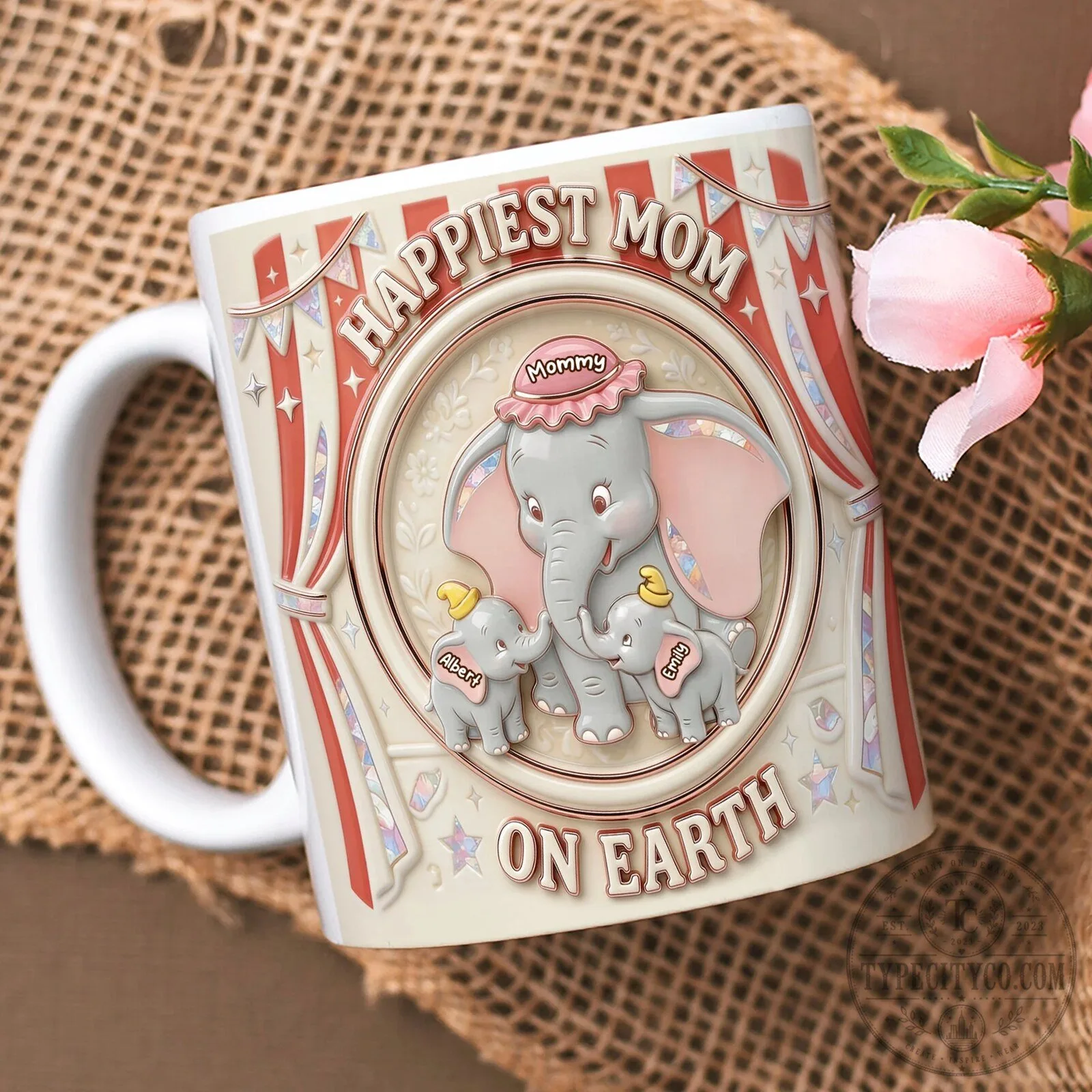 Happiest Mom on Earth Dumbo Elephant Personalized Coffee Mug