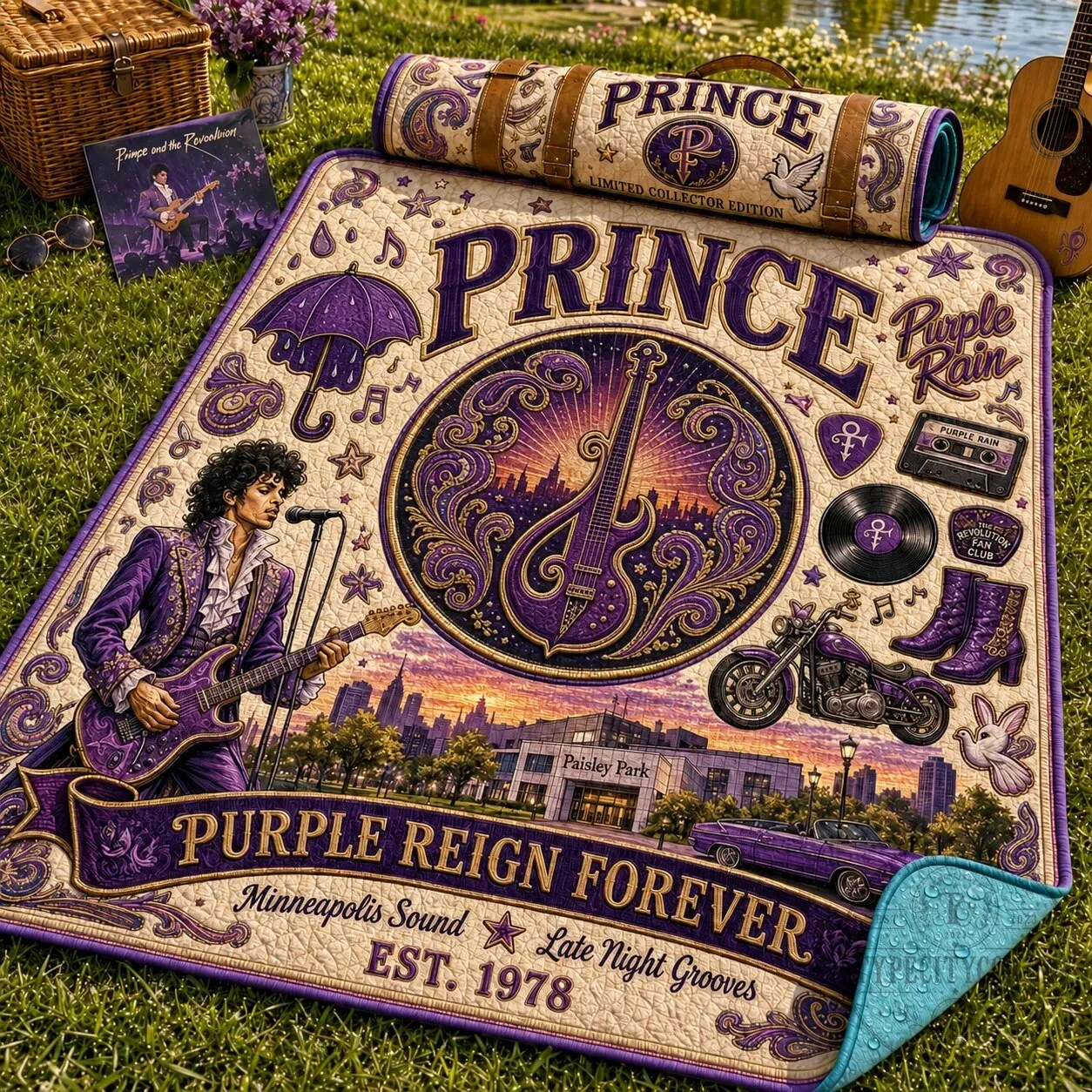 Prince Purple Rain Forever Paisley Park Minneapolis Sound Picnic Blanket
