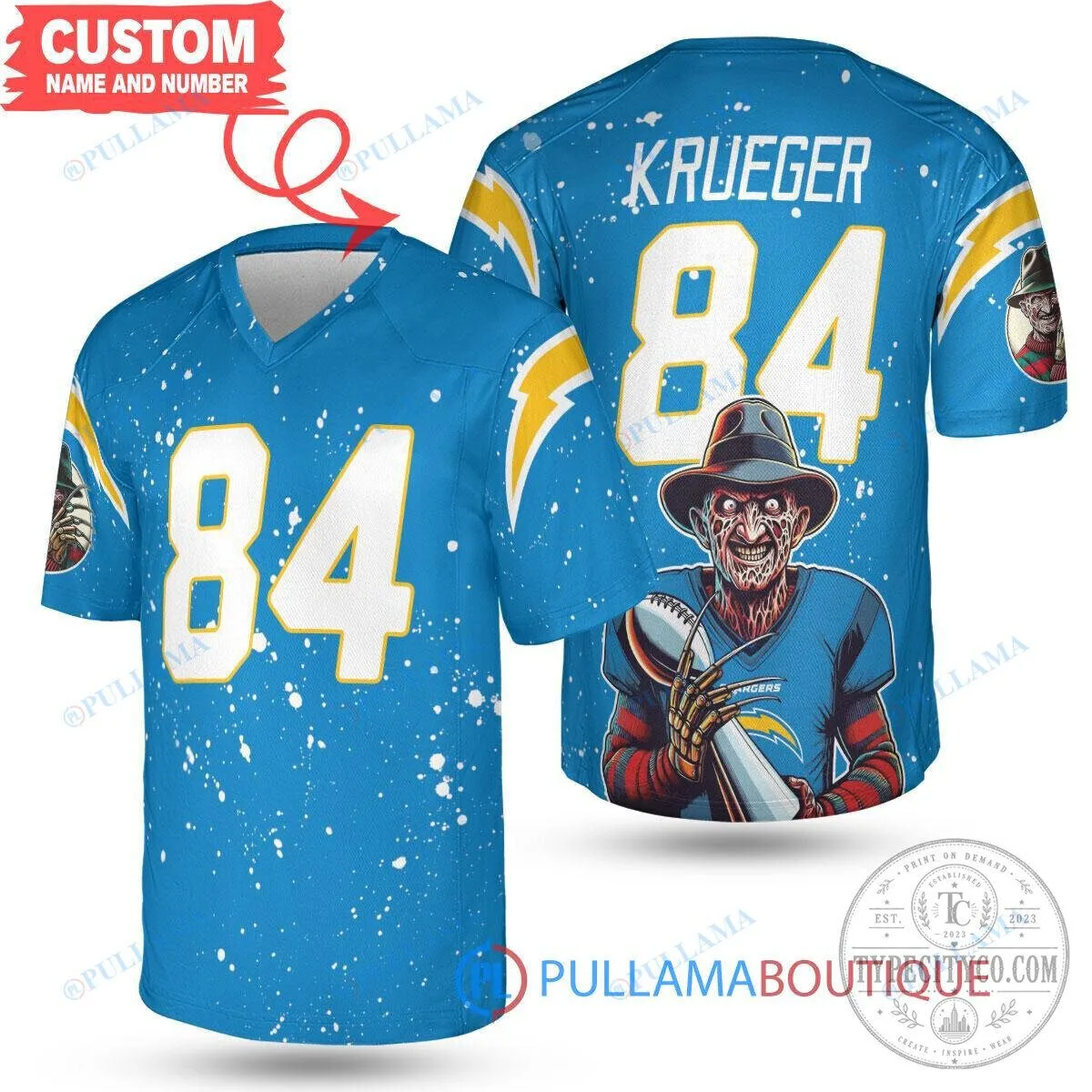 Freddy Krueger Los Angeles Chargers Football Jersey Custom Name Number