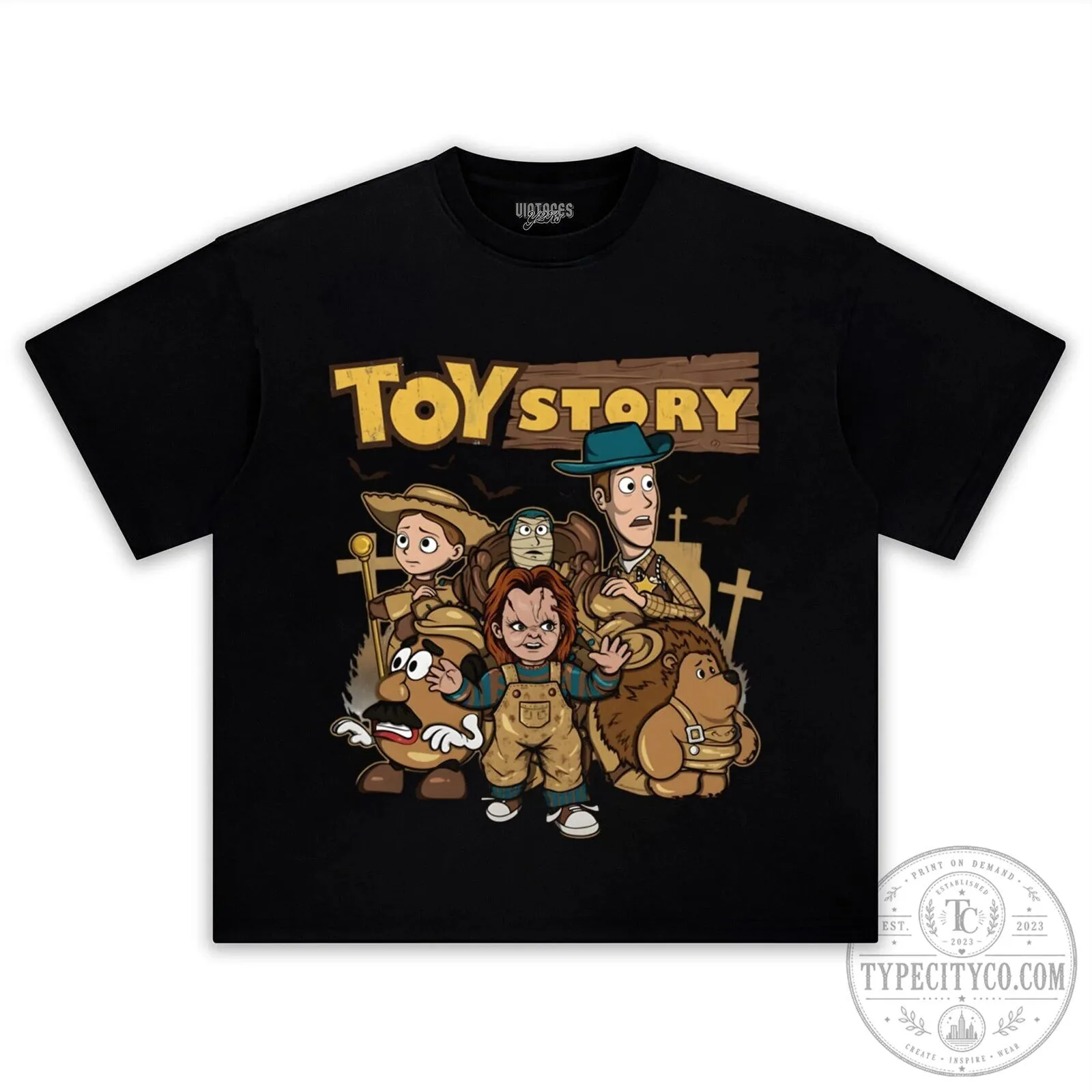 Toy Story Horror Halloween Characters Black Adult T-Shirt