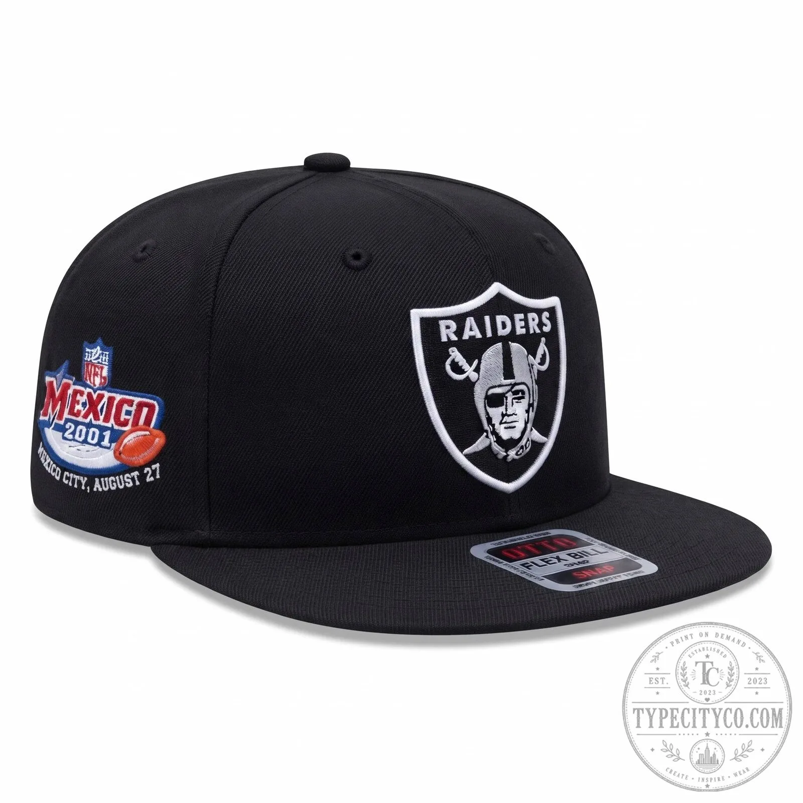 Embroidered Snapback Hat with Flat Bill - 2001 Las Vegas Raiders NFL Mexico Edition