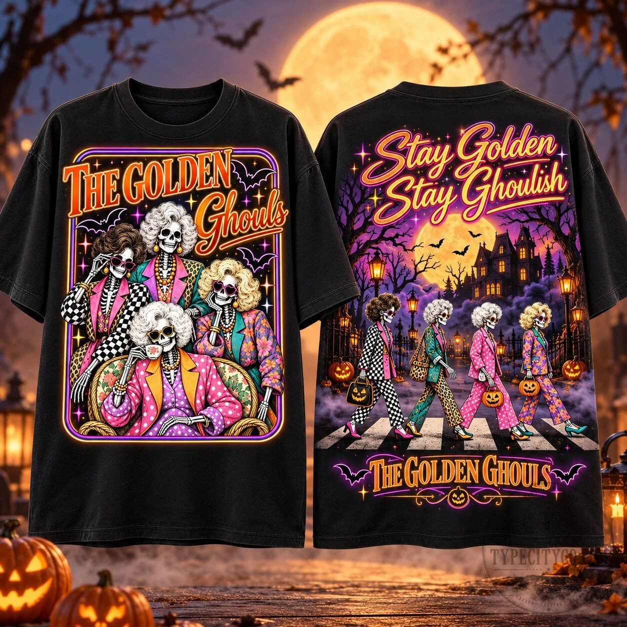 Golden Ghouls Skeleton Friends Stay Golden Stay Ghoulish Halloween T-Shirt