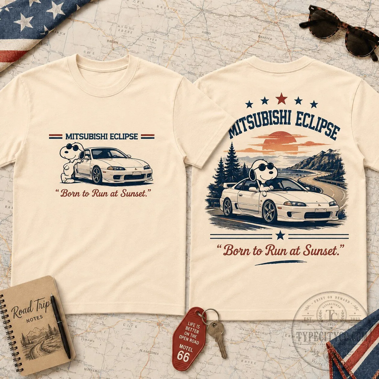Snoopy Mitsubishi Eclipse Sunset Street Racing T-Shirt