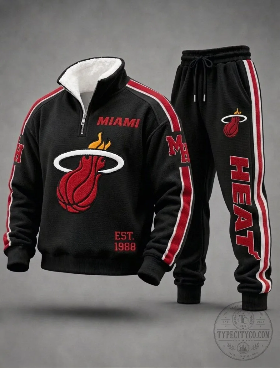 Miami Heat Basketball Team Logo Half-Zip Sweatshirt and Sweatpants Set